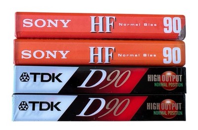 Lot of 4 Mixed Brands Blank Audio Cassette Tapes - (2) Sony HF 90, (2) TDK T90