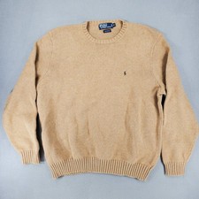Polo Ralph Lauren Mens XL Brown Knit Sweater 100 Cotton Crewneck Classic Logo