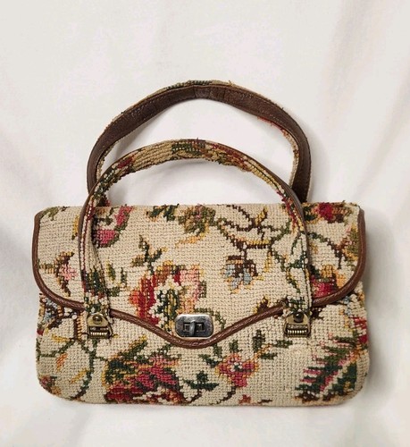 Vintage Tapestry Carpet Textile Purse Handbag Made In USA 12"