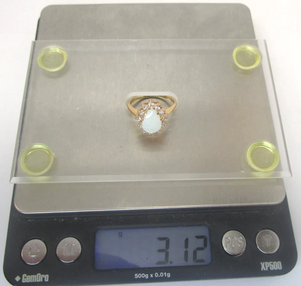Vintage 14k Yellow Gold and Fiery White Opal with Natural Diamonds .33 TW Ring - Image 4 of 4
