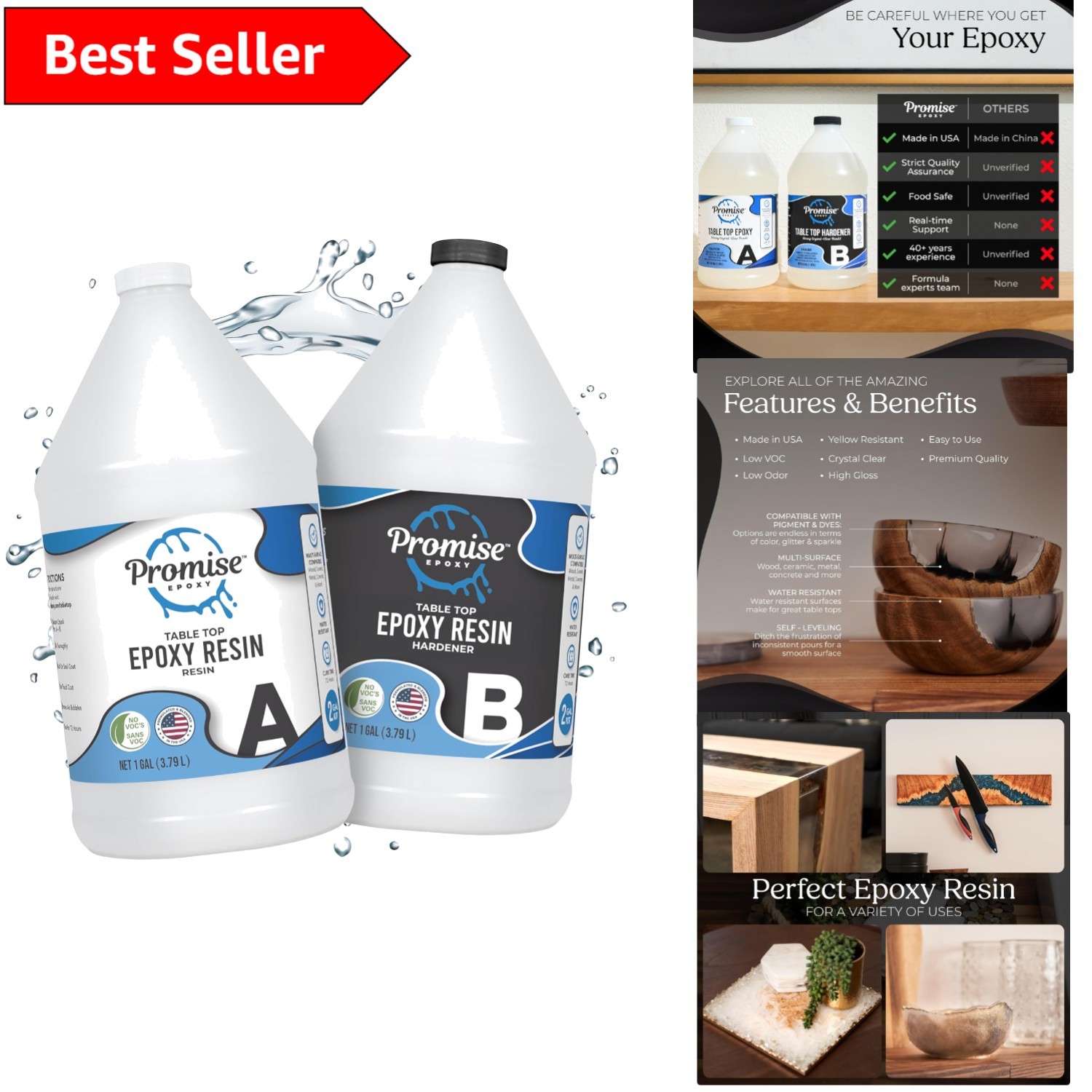 2 Gal Food Safe UV Resistant Epoxy Resin Kit for Tables & Jewelry