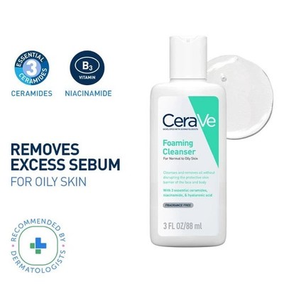 CeraVe Foaming Cleanser Face Wash Oily Skin with Hyaluronic Acid 88ml