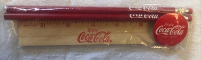 Vintage Coke COCA COLA School Supplies Ruler Pencils Pinback Button  New