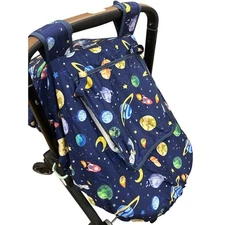 Pea Pod Baby Infant Car Seat Cover Space Planets Rockets Planets Stars Navy Blue
