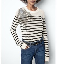 ZADIG  VOLTAIRE Miss Stripes Flower Cashmere Sweater Bejeweled Women  s Size S