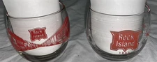  2 different Rock Island Railroad Dining Car Service roly poly glasses