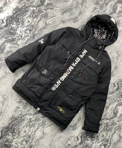 AAPE By A Bathing Ape Hooded Down Jacket Parka Men Size S Black  video thumbnail