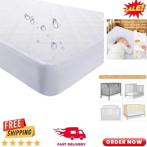 NEW Waterproof Fitted Crib Mattress Pad & Toddler Protector Baby White  28''x52