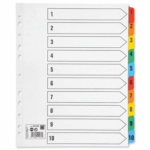 5* Premier A4 Subject Index Multi Coloured Maxi Divider (White) 1-10 Mylar Tab