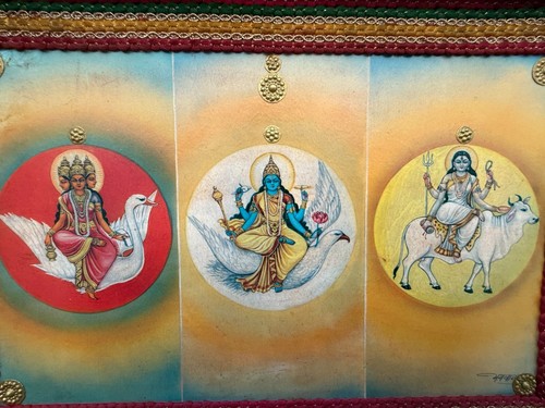 Old Frame India Gods, Goddess Trikal Brahmani Vaishnavi Rudrani Photo- 9 x 12" - Picture 7 of 10