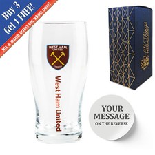 Personalised Engraved West Ham Pint Glass, Gift Boxed, Football Beer Glass