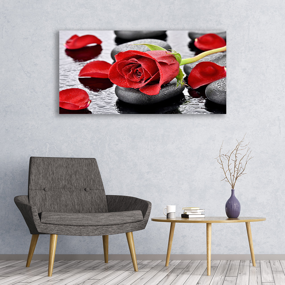 Impression sur toile 120x60 cm tableau fleurs et galets premium - 2