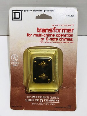 1983 Square D Co 121AC Transformer For Doorbells Chimes 16V AC-15W New Vintage