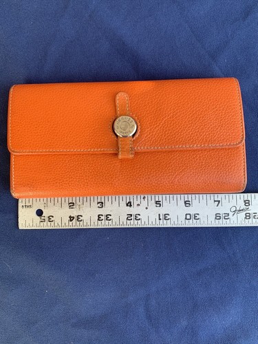 HERMES Orange Leather Dogon Purse Folded Wallet Clutch Vintage - Picture 17 of 17