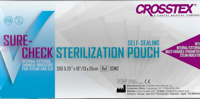 Crosstex Sterilization Pouches, 1 box with 200pcs, 5.25'' x 10'', new