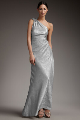 $648 David Meister Gold Matelasse One-shoulder Metallic Gown Dress NWT 2 US
