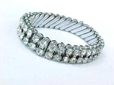 Vintage 1960's Double Row Rhinestone Expandable Bracelet Glass Stones JAPAN