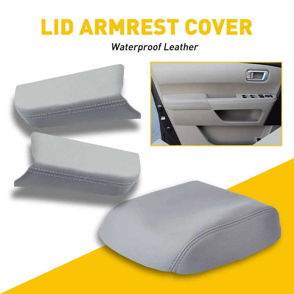Reposabrazos de puerta delantera y tapa de consola central de cuero para Honda Pilot 2009-2015 Foto 2 de 4
