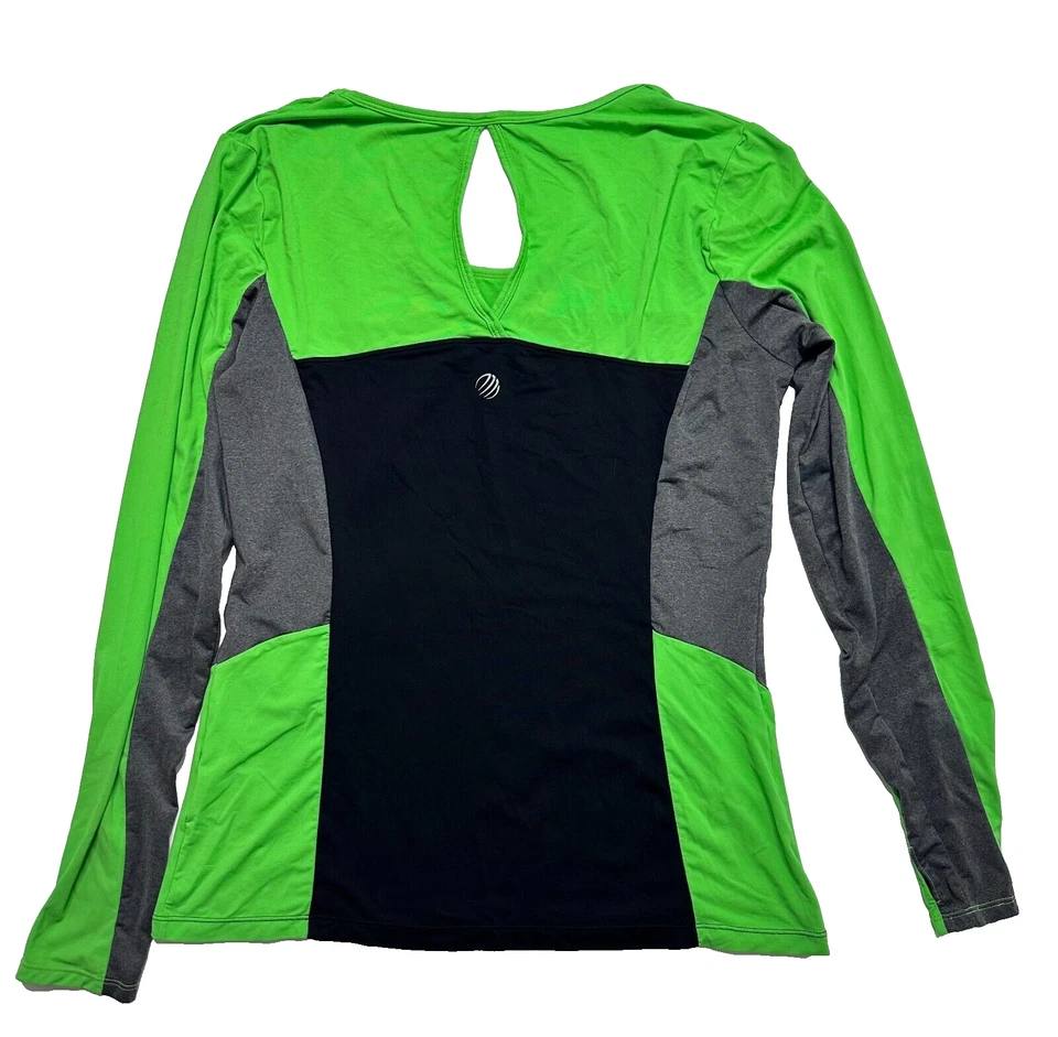 MPG женщин Athletic зеленый серый черный Colorblock с длинными рукавами замочная скважина назад размер L - Изображение 3 из 4
