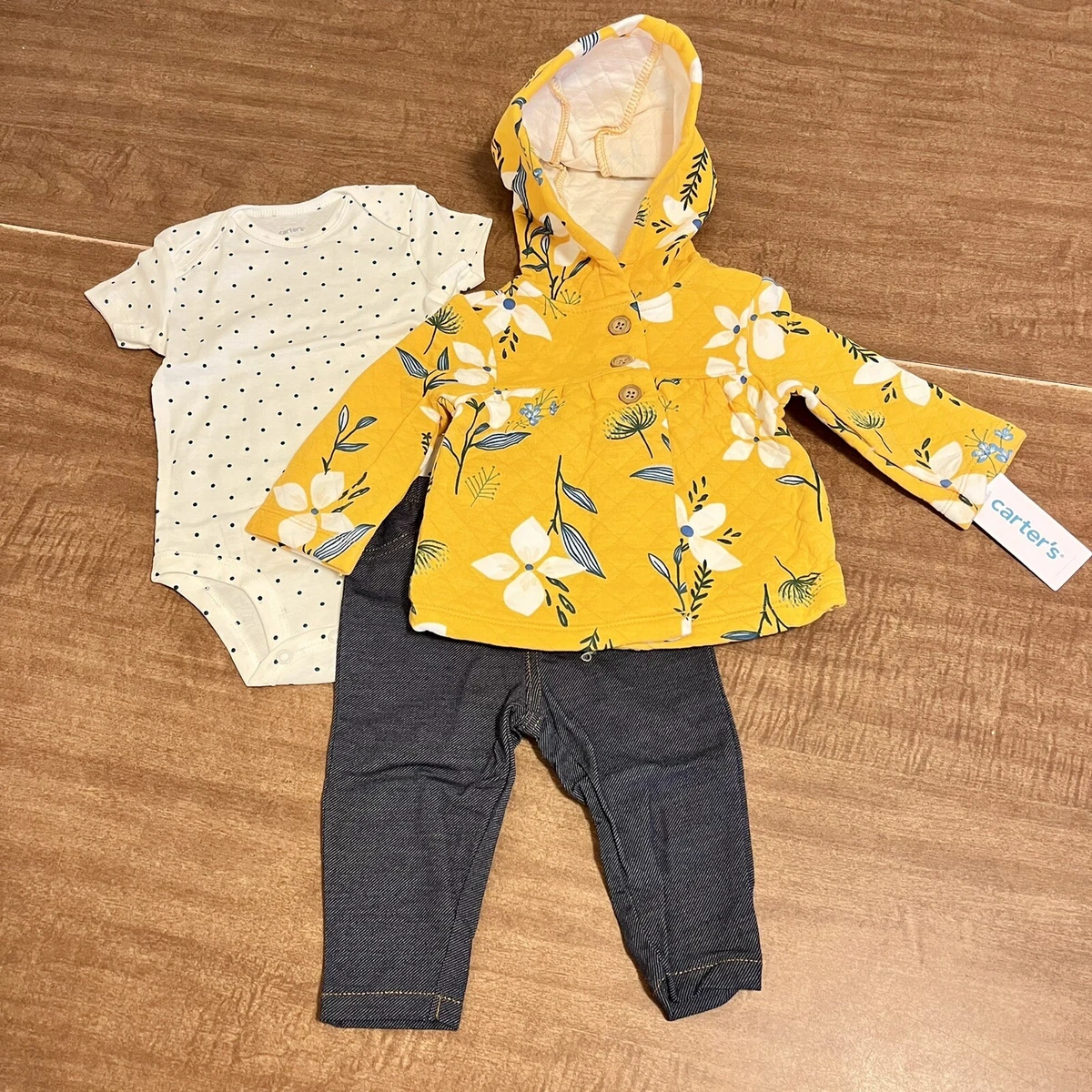 Carter s NWT 6M Baby Girl 3 Piece Set Yellow Floral Outfit Cardigan Bodysuit