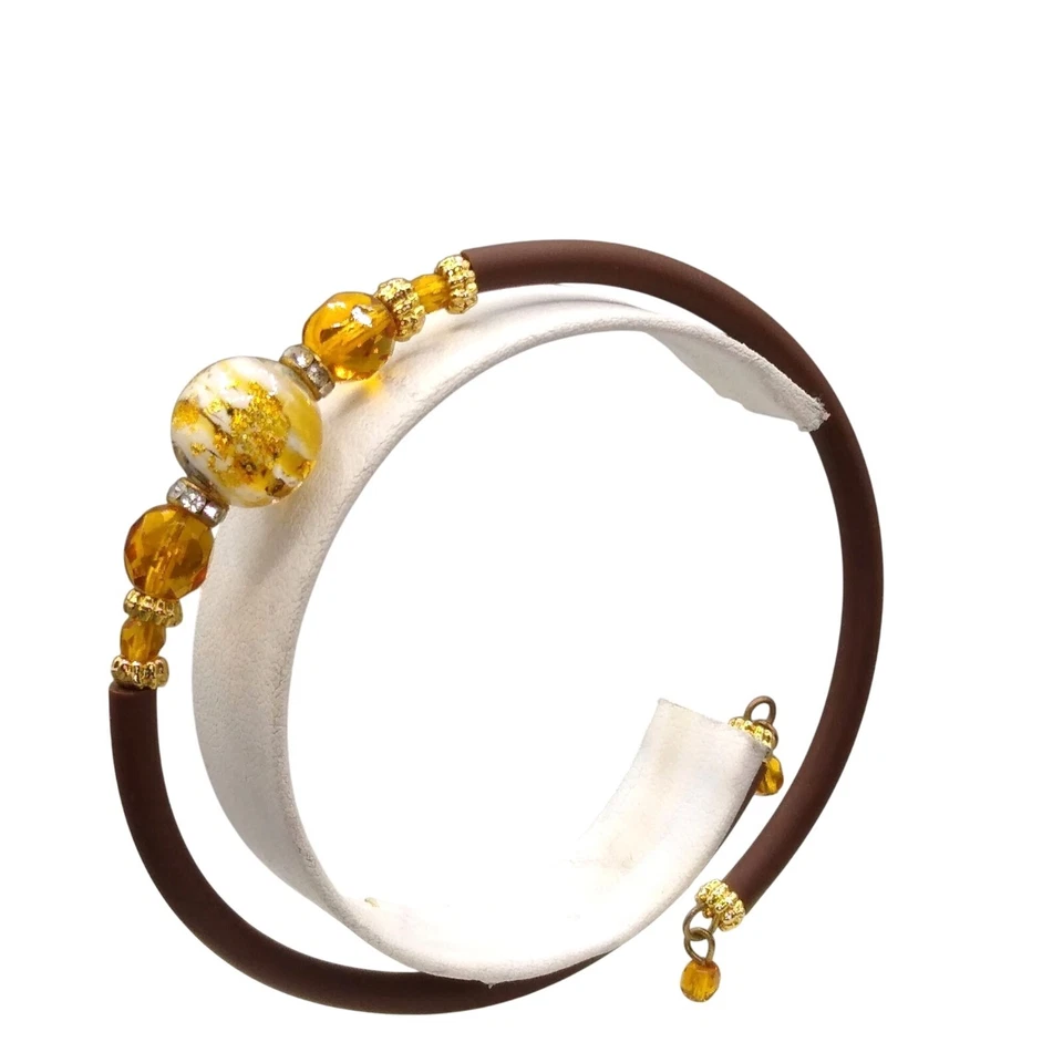 Pulsera Silicona Cristal Arte Murano, Elegante Marrón Naranja y Dorado, Acento Cristal Foto 3 de 4