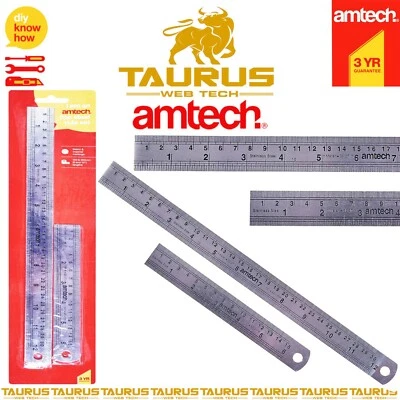 2x AMTECH STEEL RULER SET 6 & 12" MEASURING RULE IMPERIAL METRIC ENGINEER DIY UK
