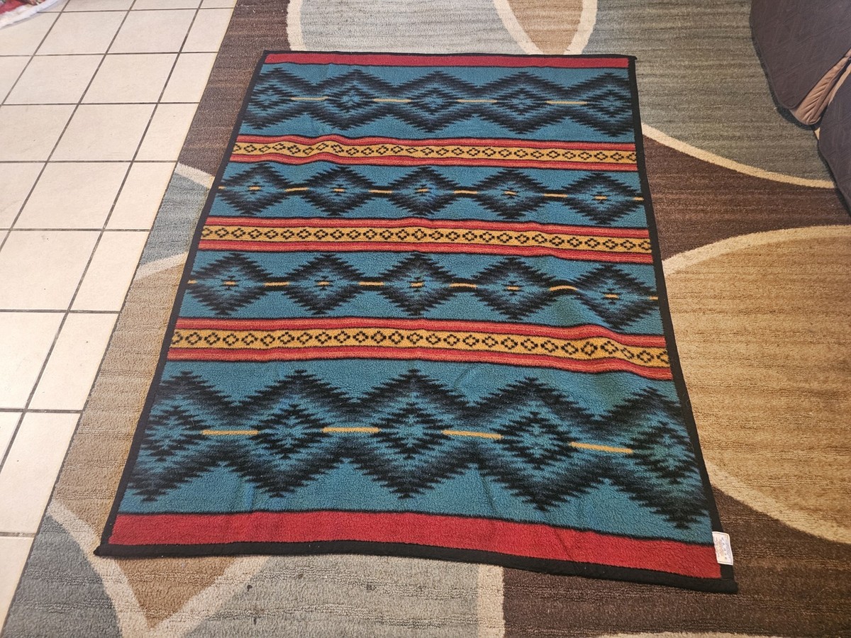 Vintage Biederlack Southwest Fleece Blanket Aztec 56 X 72 USA Pre