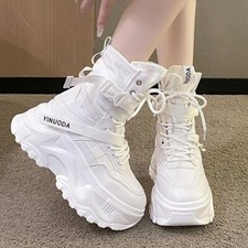Women's Lace Up Platform Sneakers Ankle Boots Sport Shoes Chunky Heel Thick Sole