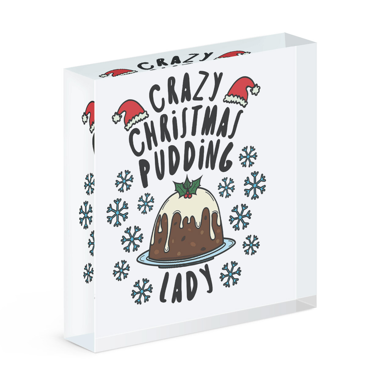 Crazy Christmas Pudding Lady Snowflakes Acrylic Photo Block Frame Secret Santa