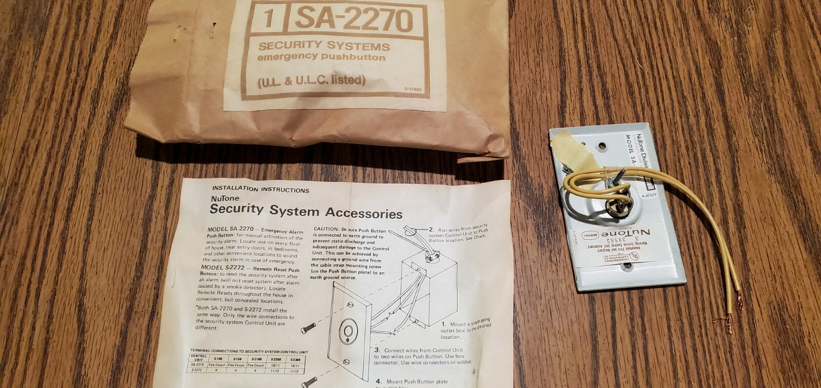 Nutone SA-2270 Security System Emergency Push Button New