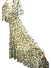 NWT Max Studio M Floral Maxi Dress Short Bell Sleeves Smock Tiered 8195 A-line