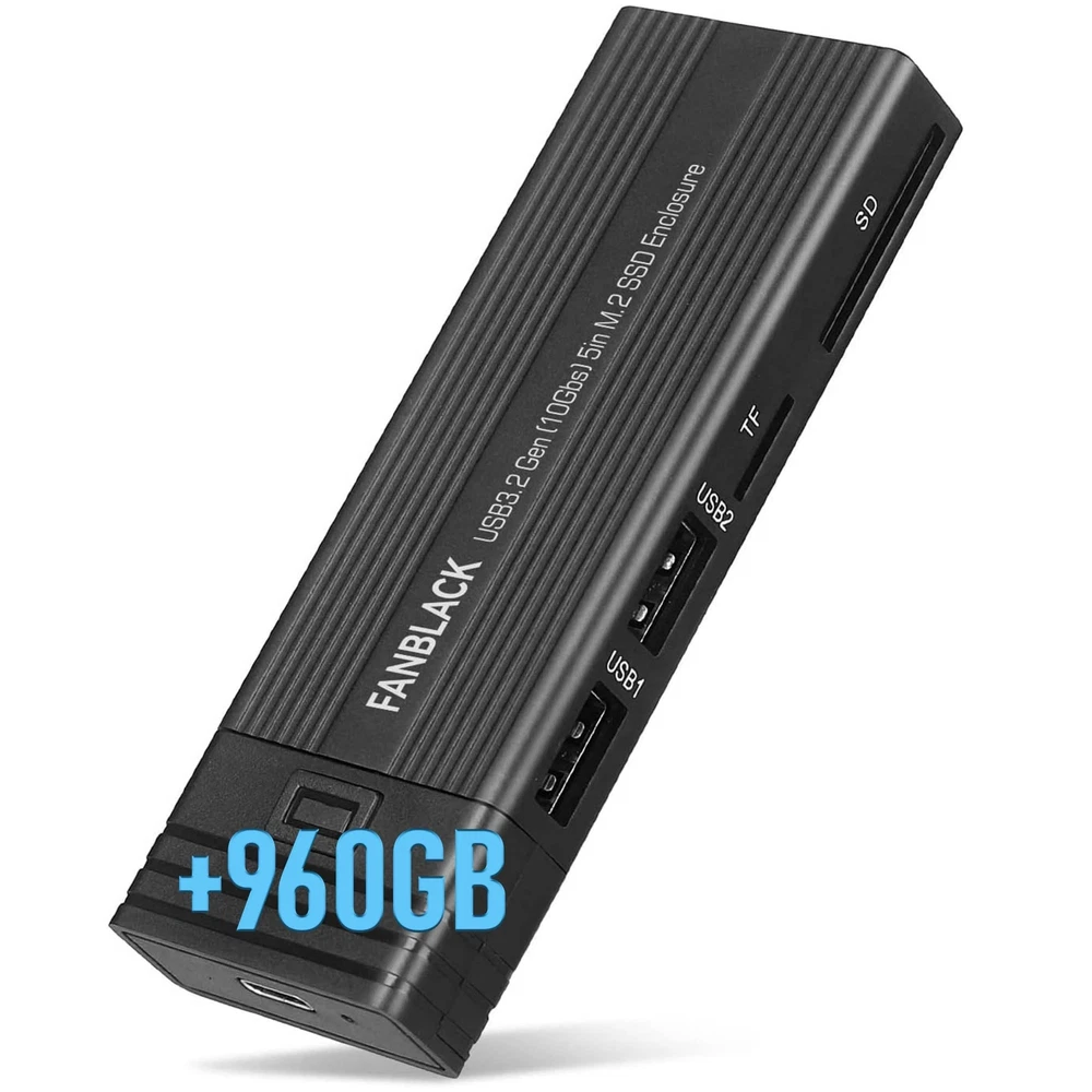 Usb Hub 5in1 with Caddy Enclosure 960GB M.2 SATA NVMe PCIe 2280 Micro SD Reader