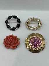 vintage beaded assortment pin brooch beaded or floral, Black, Pearl White, Pink