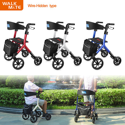 Walk Mate Rollator Walker Folding 10'' Wheels Wire-Hidden Bag Seat and Backrest