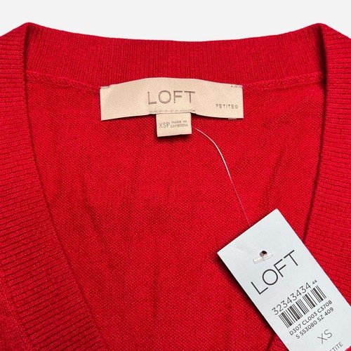LOFT V-Neck 3/4 Sleeve Sweater XS Petite Red Soft Preppy Holiday Classic NEW - Picture 9 of 11