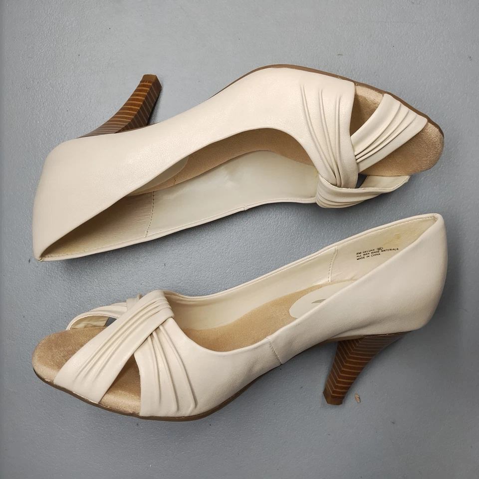 A2 by Aerosoles Deluxe Dress Pump Heels Womens US 8M Tan Brown Peep Toe Slip On - Image 4 of 4