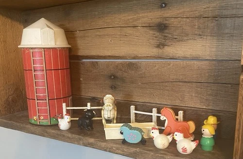 Vintage Fisher-Price farm accessories animals people silo fence trough