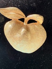 Vintage Coro Apple Brooch Gold Tone Textured Fruit Pin 1.25” Signed