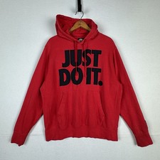 Nike Sportswear Men  s M Embroidered Fleece Hoodie Just Do It Red Black read