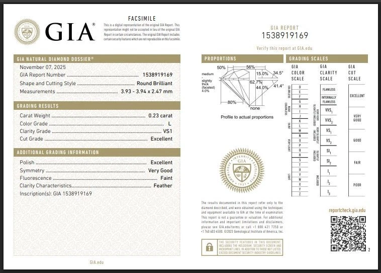 0.23 Ct Natural Diamond Loose Setting Round 3 mm L/VS1 Clarity GIA CERTIFIED - Image 2 of 4