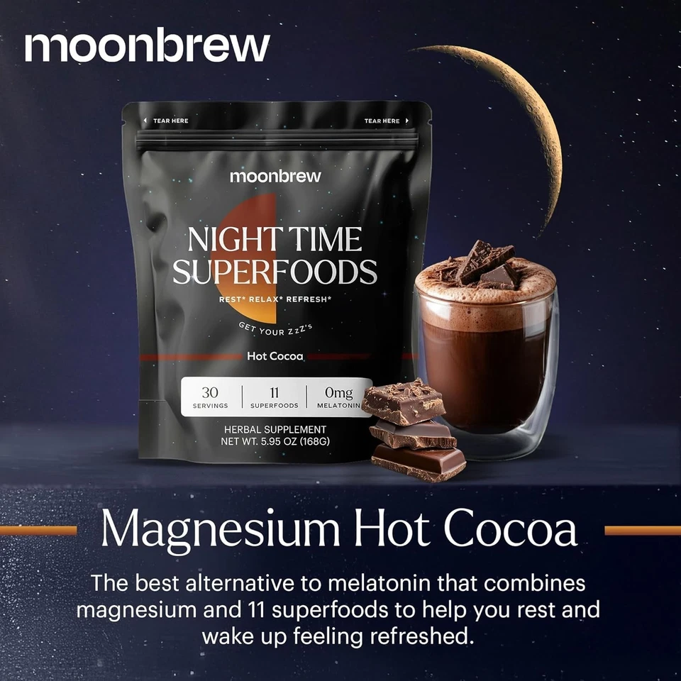 MoonBrew Nighttime Magnesium Hot Cocoa | Natural Sleep Aid Drink Mix 6.7oz - Image 4 of 4