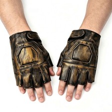 Vintage Real Leather Steampunk Fingerless Men Gloves Cosplay Custume Biker