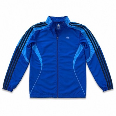 Adidas Men s Small Blue Full Zip Track Jacket 3 Stripe Running Windbreaker
