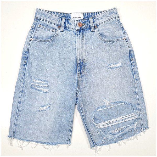 Size 8 Blue Denim Distressed Cut-Off Shorts High Rise Pockets Stylish Streetwear