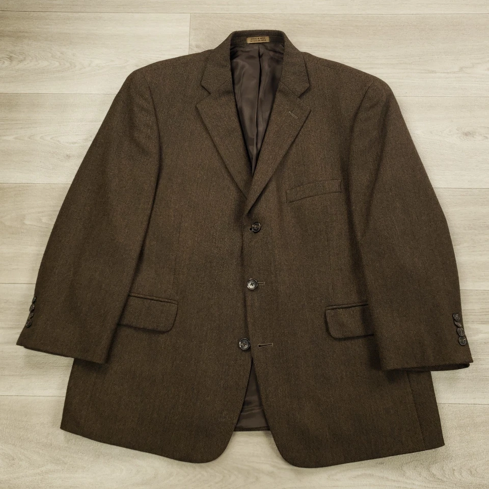 Stafford Vtg Wool Blazer Men's 44S (31.5" sleeve) Brown Herringbone Three Button - Image 2 of 4