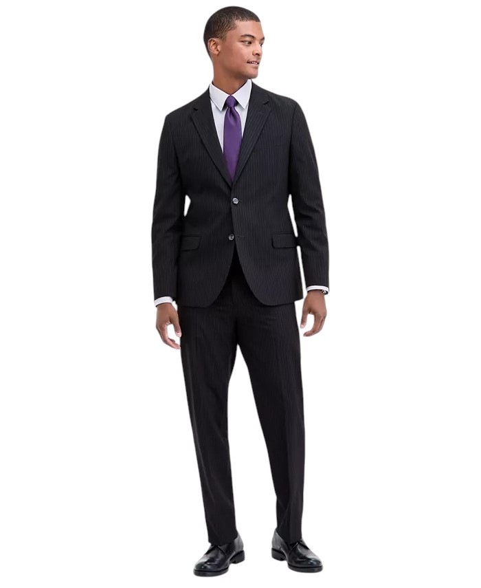 Nautica Mens Modern fit 2 Piece Suit 36 S / 30 Waist Black Striped Stretch