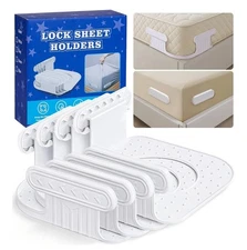 Bed Sheet Holders for Corners: 4Pcs Fitted Sheet Holder W/Locks Fits...white...