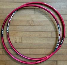 Pair Red Anodized Sun Ringle Equalizer EQ-23 26" 32 Hole Disk Presta Rims NOS