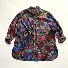John Mark Nwt Mixed Print Satin Long Roll-Tab Sleeve Button Front Blouse Top 1X