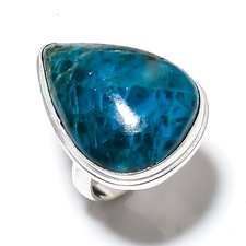 Natural Neon Blue Apatite Gemstone Handmade 925 Sterling Silver Ring Size 8 A548